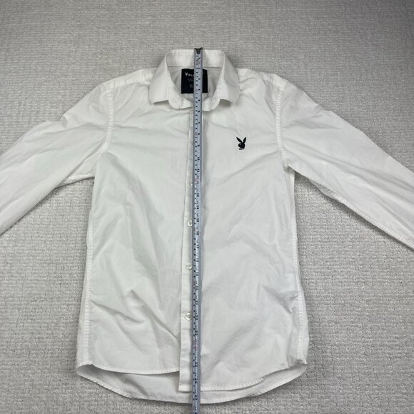 Playboy White Long Sleeve Button Up Shirt Men XS Logo Bunny Adult Read* - Picture 9 of 16